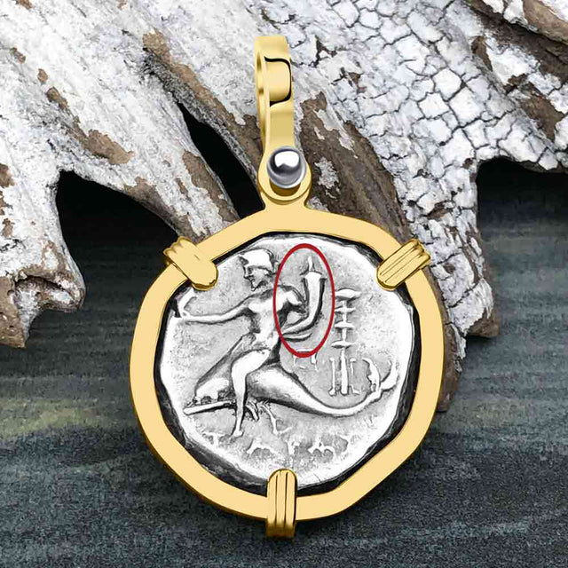 Ancient Greek Dolphin Rider “Boy on the Dolphin” Silver Nomos 14K Gold Pendant