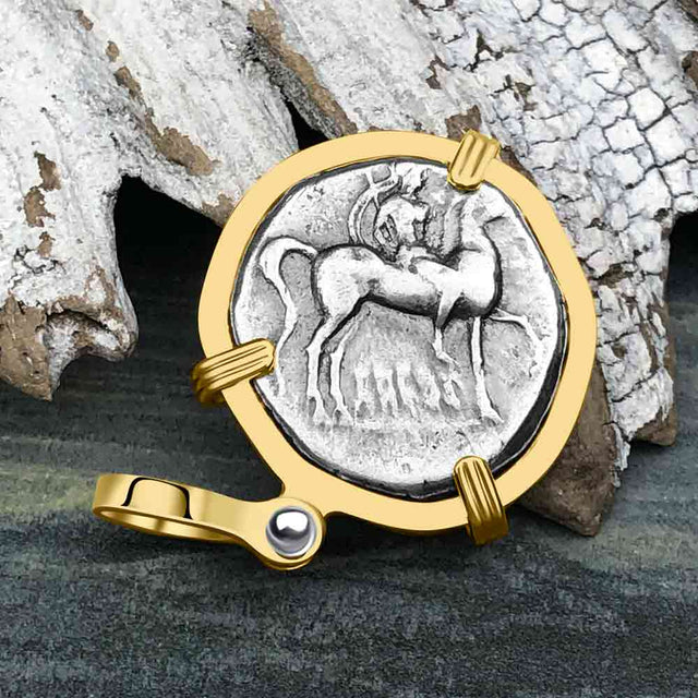 Ancient Greek Dolphin Rider “Boy on the Dolphin” Silver Nomos 14K Gold Pendant