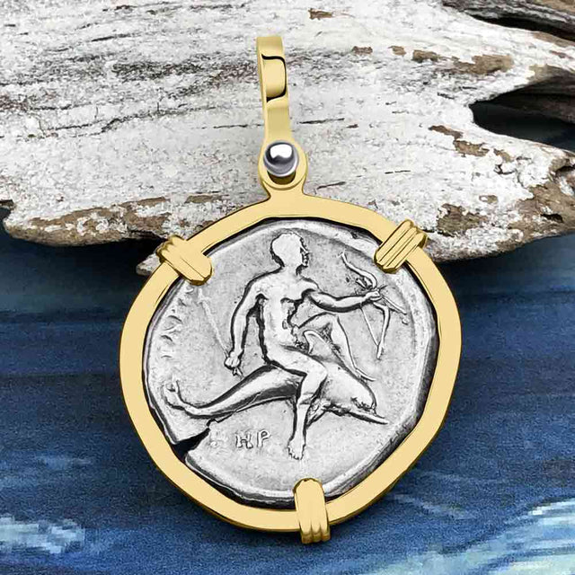 Ancient Greek Dolphin Rider “Boy on the Dolphin” Silver Nomos Zero-Die Axis 14K Gold Pendant