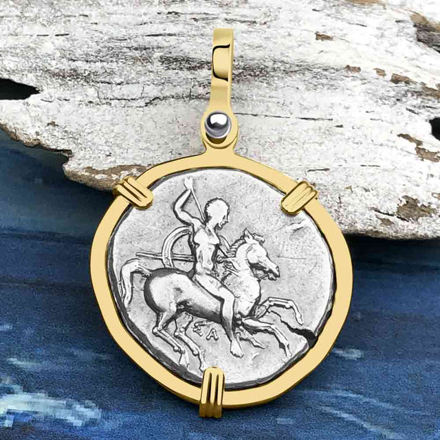 Ancient Greek Dolphin Rider “Boy on the Dolphin” Silver Nomos Zero-Die Axis 14K Gold Pendant