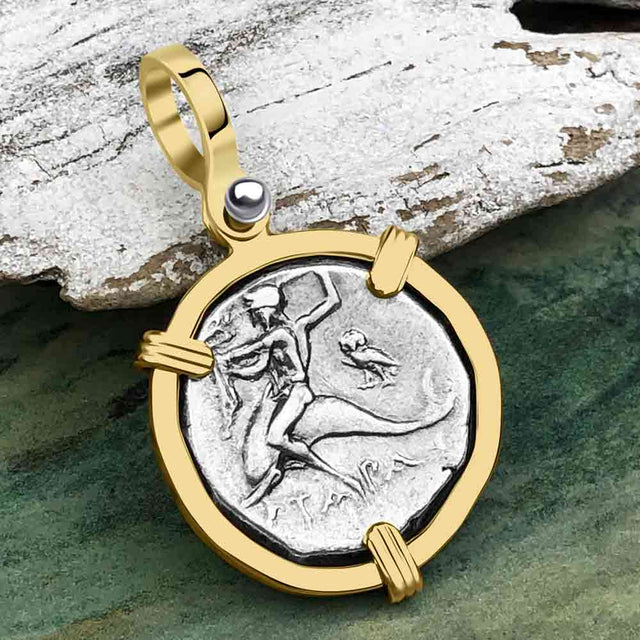 Ancient Greek Dolphin Rider “Boy on the Dolphin” Silver Nomos Zero-Die Axis 14K Gold Pendant