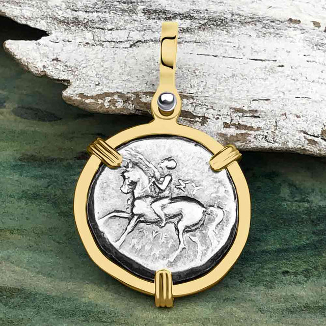 Ancient Greek Dolphin Rider “Boy on the Dolphin” Silver Nomos Zero-Die Axis 14K Gold Pendant