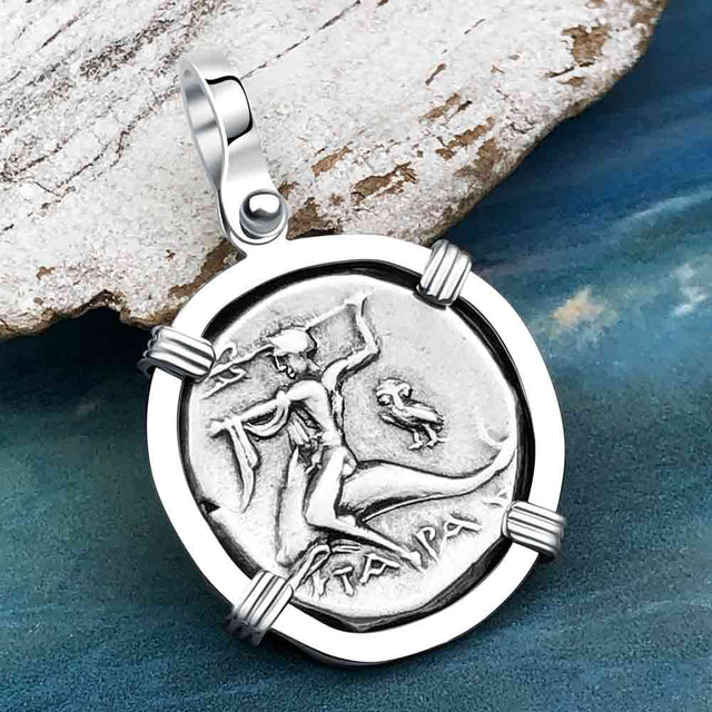 Ancient Greek Dolphin Rider “Boy on the Dolphin” Silver Nomos 14K White Gold Pendant