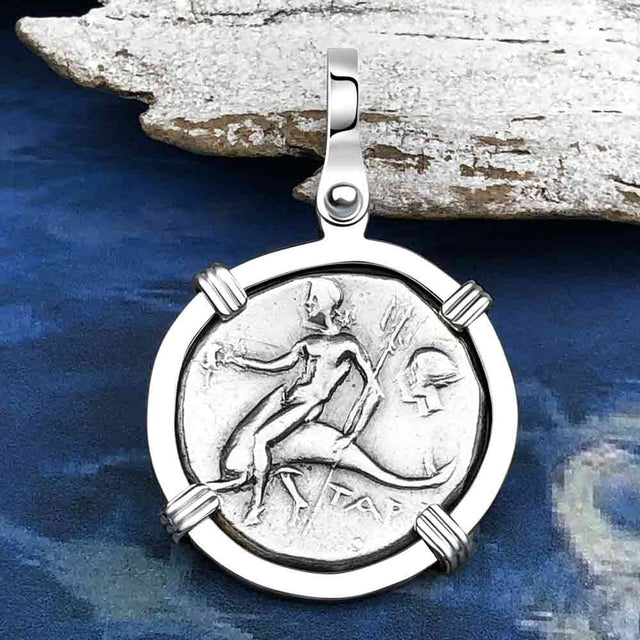 Ancient Greek Dolphin Rider “Boy on the Dolphin” Silver Nomos 14K White Gold Pendant