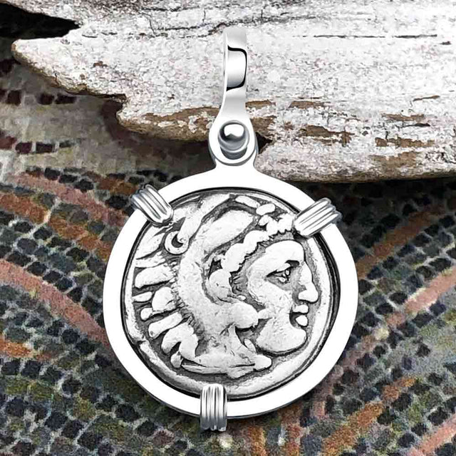 Ancient Greek Alexander the Great Silver Drachm Coin Sterling Silver Pendant