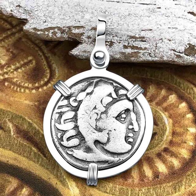 Ancient Greek Alexander the Great Silver Drachm Coin Sterling Silver Pendant