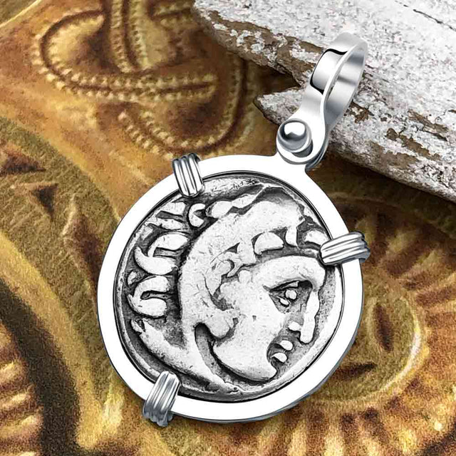 Ancient Greek Alexander the Great Silver Drachm Coin Sterling Silver Pendant