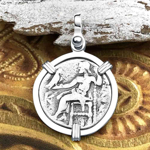 Ancient Greek Alexander the Great Silver Drachm Coin Sterling Silver Pendant