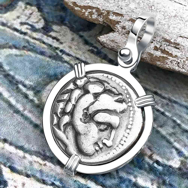 Ancient Greek Alexander the Great Silver Drachm Coin Sterling Silver Pendant