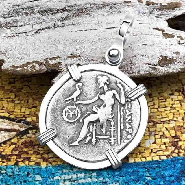 Ancient Greek Alexander the Great Silver Drachm Coin Sterling Silver Pendant