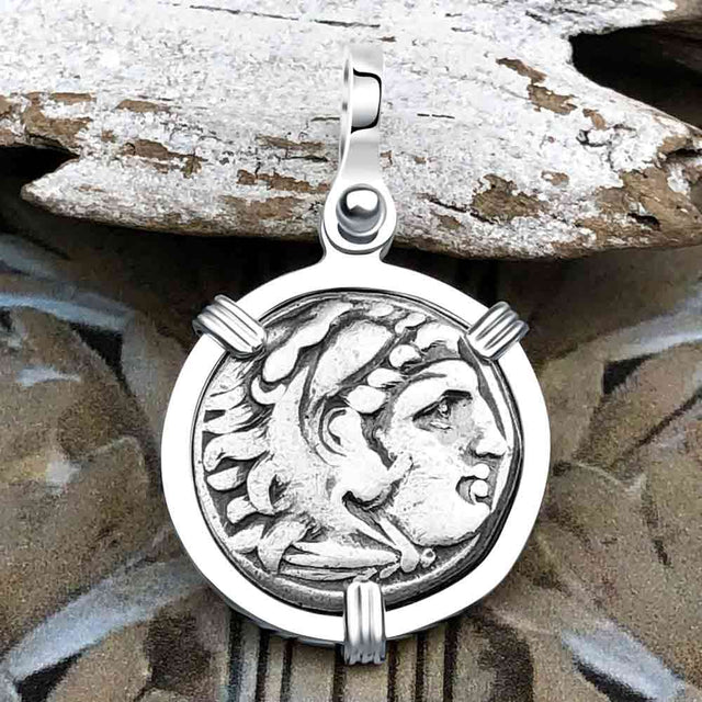 Ancient Greek Alexander the Great Silver Drachm Coin Sterling Silver Pendant