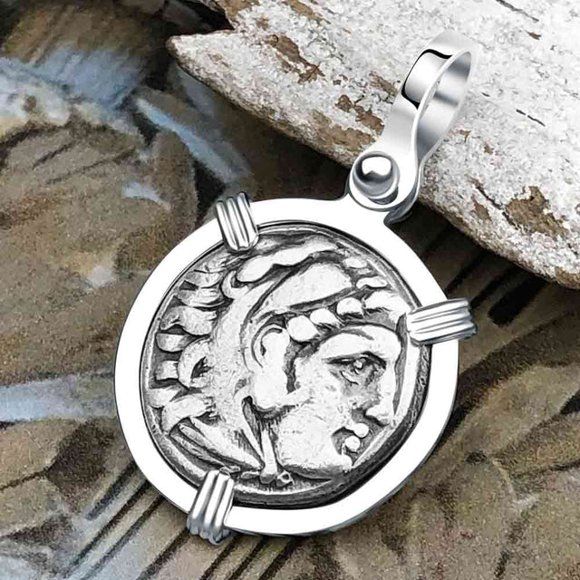 Ancient Greek Alexander the Great Silver Drachm Coin Sterling Silver Pendant
