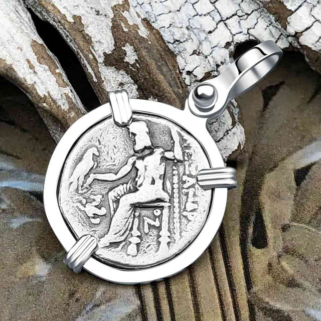 Ancient Greek Alexander the Great Silver Drachm Coin Sterling Silver Pendant