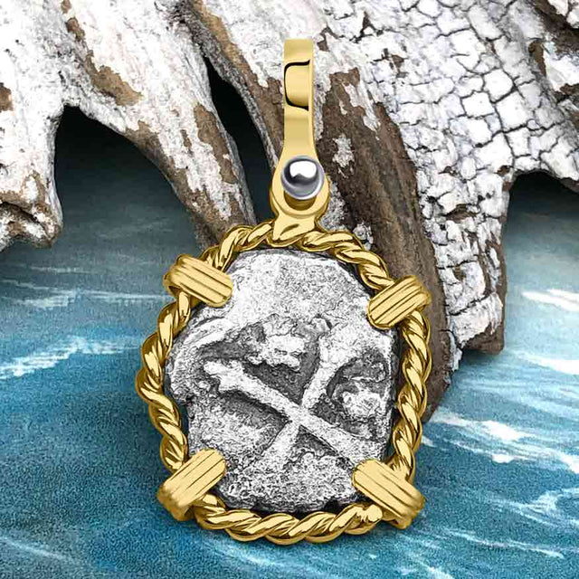 1715 Fleet Shipwreck Pirate Era Spanish 1 Reale "Piece of 8" 14K Gold Pendant