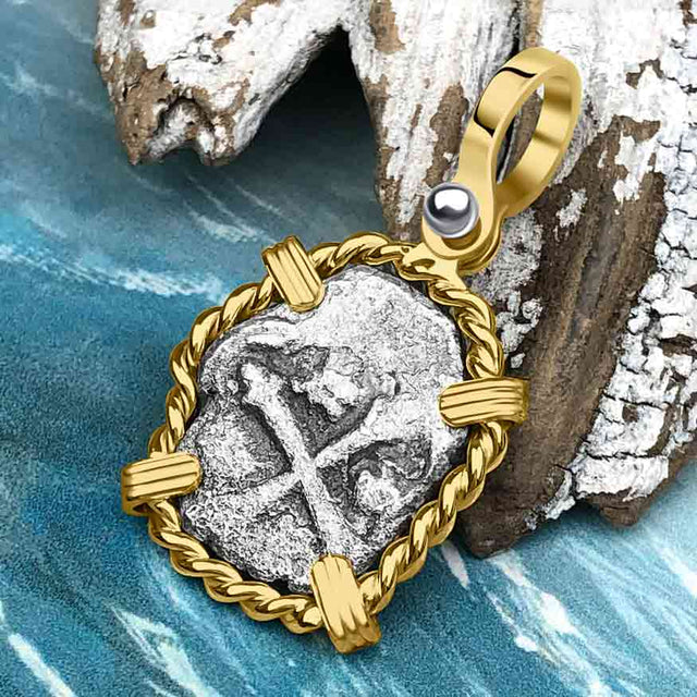 1715 Fleet Shipwreck Pirate Era Spanish 1 Reale "Piece of 8" 14K Gold Pendant