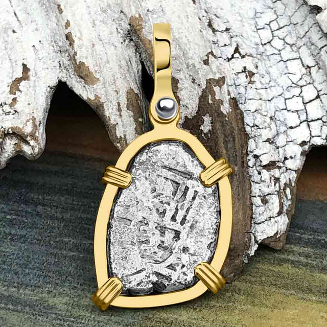 1715 Fleet Shipwreck Pirate Era Spanish 1 Reale "Piece of 8" 14K Gold Pendant
