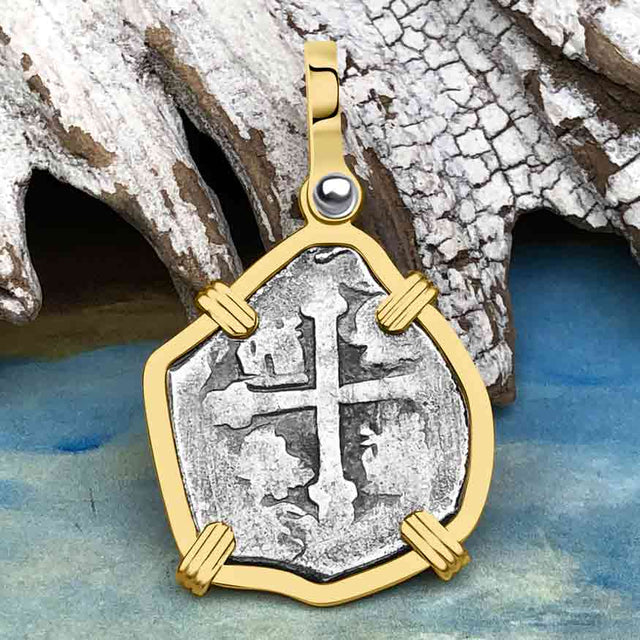 RARE DATED 1715 Fleet Shipwreck Pirate Era Spanish 1 Reale "Piece of 8" 14K Gold Pendant