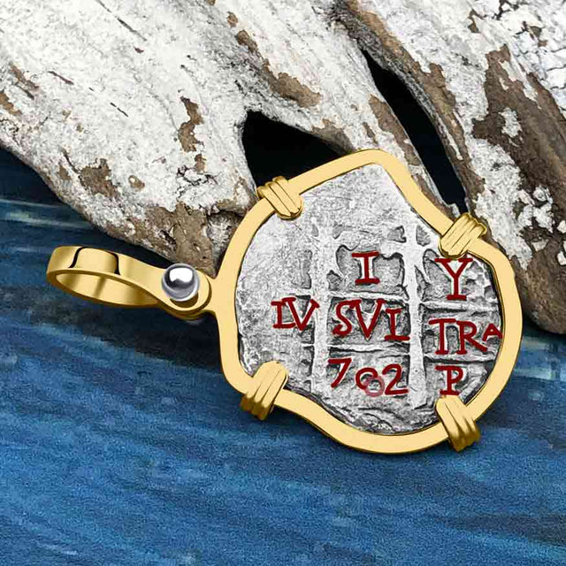 RARE DATED 1715 Fleet Shipwreck Spanish 1 Reale "Piece of 8" 14K Gold Pendant