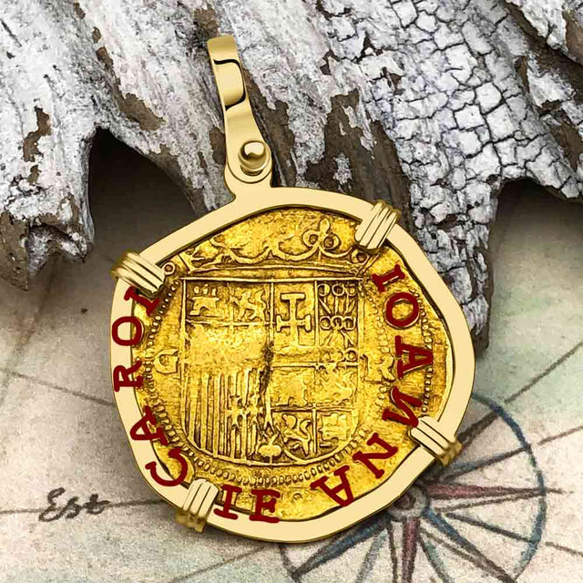 EXTREMELY RARE Kempen Hoard circa 1550 22K Gold One Escudo - the Legendary Doubloon - 18K Gold Pendant