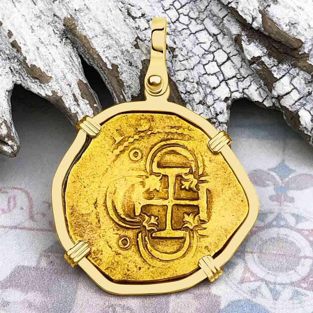 EXTREMELY RARE Kempen Hoard circa 1591 22K Gold Two Escudo - the Legendary Doubloon - 18K Gold Pendant