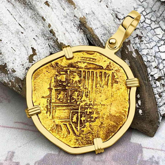EXTREMELY RARE Kempen Hoard circa 1591 22K Gold Two Escudo - the Legendary Doubloon - 18K Gold Pendant