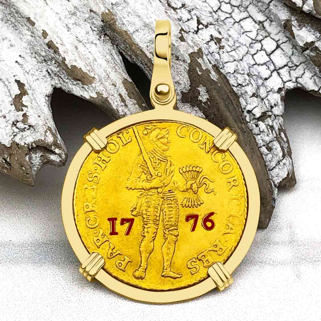 RARE 1776 23K Gold Ducat of the Dutch East India Company VOC 18K Gold Pendant