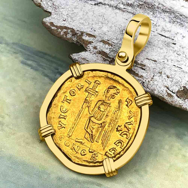Roman Byzantine Empire VICTORY Angel 24K Gold Solidus Coin circa 476 AD 18K Gold Pendant