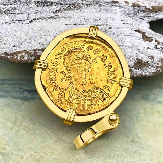 Roman Byzantine Empire VICTORY Angel 24K Gold Solidus Coin circa 476 AD 18K Gold Pendant