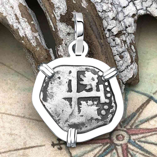 Dated 1694 Pirate Era Spanish 1/2 Reale Cob Piece of Eight Sterling Silver Pendant