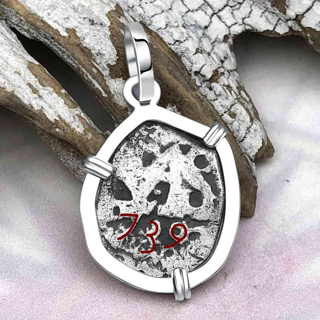 Dated 1739 Pirate Era Spanish 1/2 Reale Cob Piece of Eight Sterling Silver Pendant