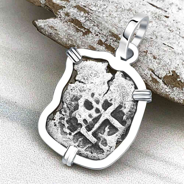 Dated 1688 Pirate Era Spanish 1/2 Reale Cob Piece of Eight Sterling Silver Pendant