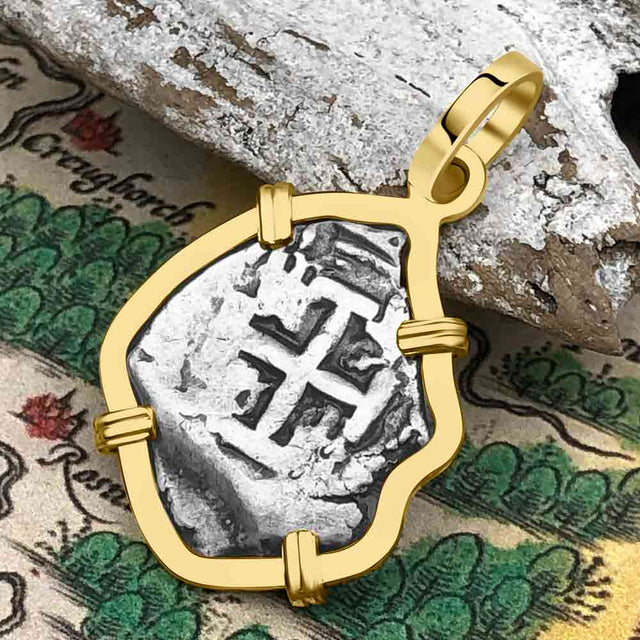 Dated 1735 Pirate Era Spanish 1/2 Reale Cob Piece of Eight 14K Gold Pendant | Artifact #4718