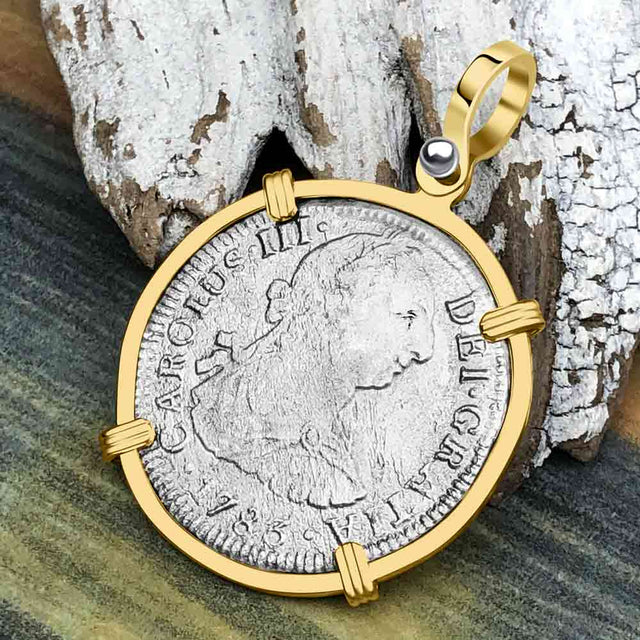 El Cazador Shipwreck 1783 2 Reale Piece of 8 14K Gold Pendant