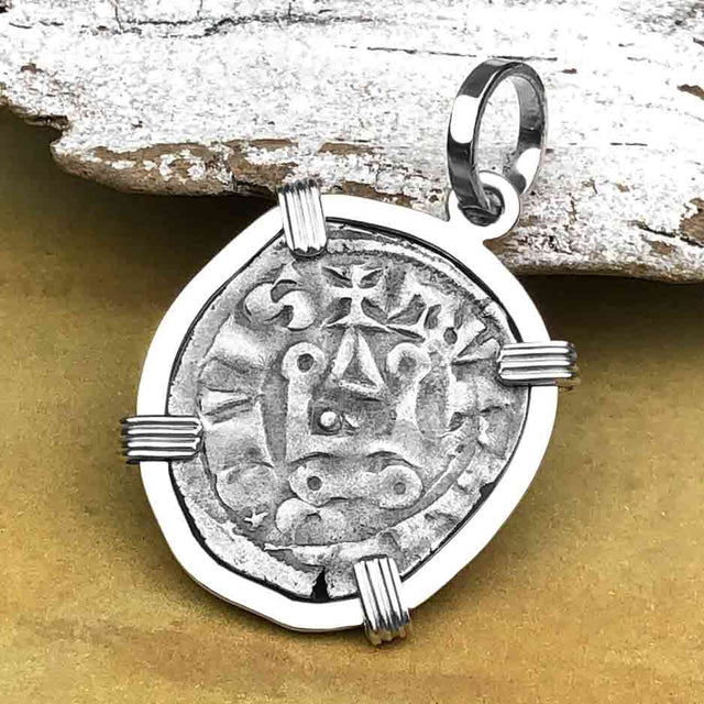 Templar Knights Era Medieval Protection & Perseverance Silver Denier Tournios Sterling Silver Pendant
