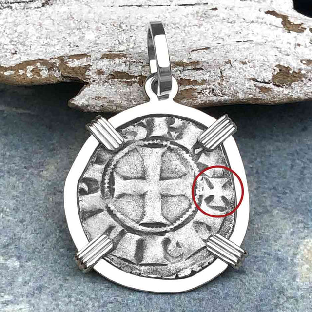 Templar Knights Era Medieval Protection & Perseverance Silver Denier Tournios Sterling Silver Pendant