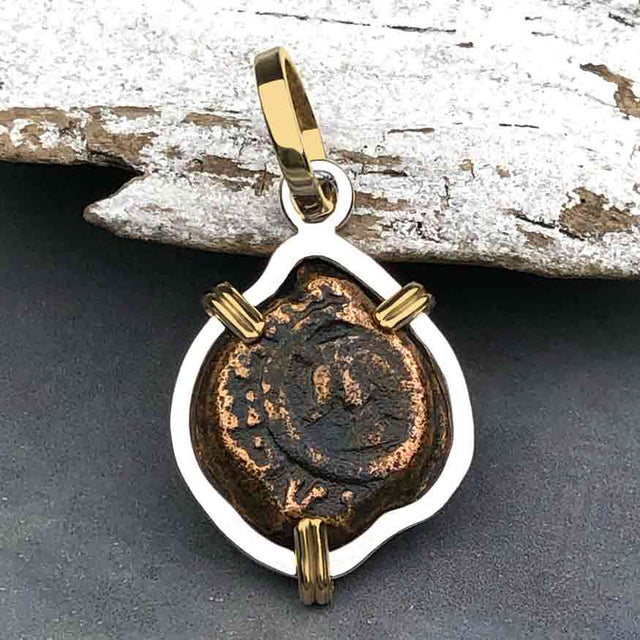 Biblical Widow's Mite 14K Gold and Sterling Silver Pendant