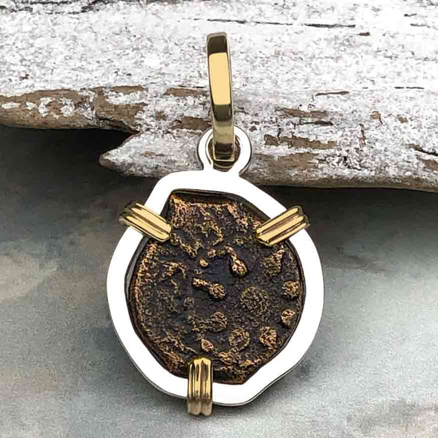 Biblical Widow's Mite 14K Gold and Sterling Silver Pendant