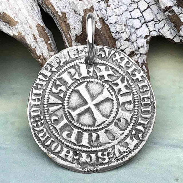 Templar Knights Era Medieval France Silver Gros Tournois circa 1290 Crusader Cross Coin Pendant | Artifact #4770