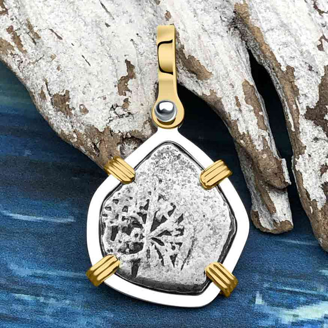 1715 Fleet Shipwreck Pirate Era Spanish 1 Reale "Piece of 8" 14K Gold & Sterling Silver Pendant