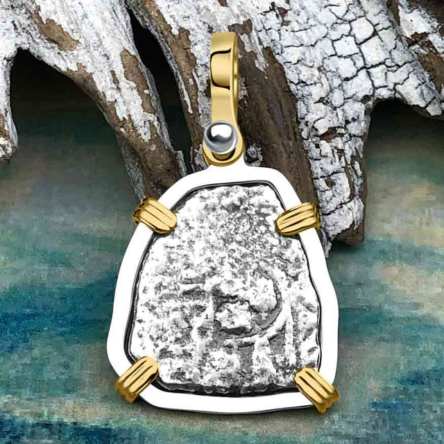 1715 Fleet Shipwreck Pirate Era Spanish 1 Reale "Piece of 8" 14K Gold & Sterling Silver Pendant