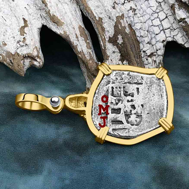 1715 Fleet Shipwreck Skull & Cross bones Spanish 1 Reale "Piece of 8" 14K Gold Pendant
