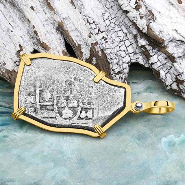 1715 Fleet Shipwreck Golden Age of Piracy Spanish 4 Reale Piece of 8 14K Gold Pendant