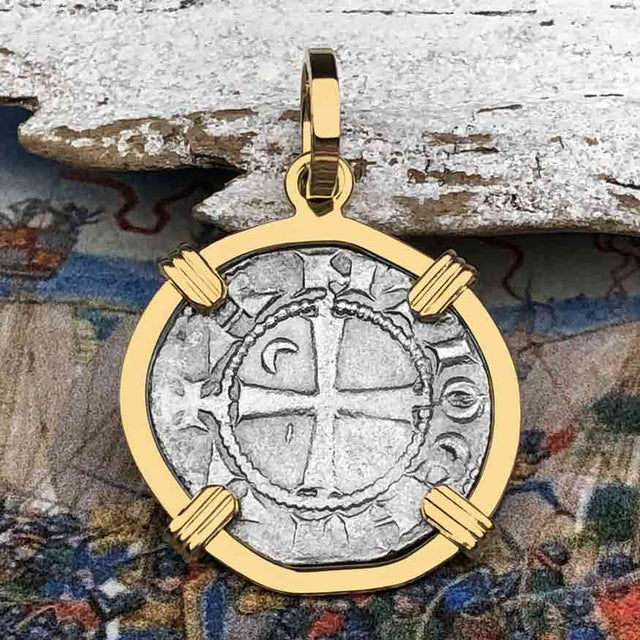 Templar Knights Era Antioch Crusader Medieval Silver Denier - Helmet Head - Coin of the Crusades 14K Gold Pendant
