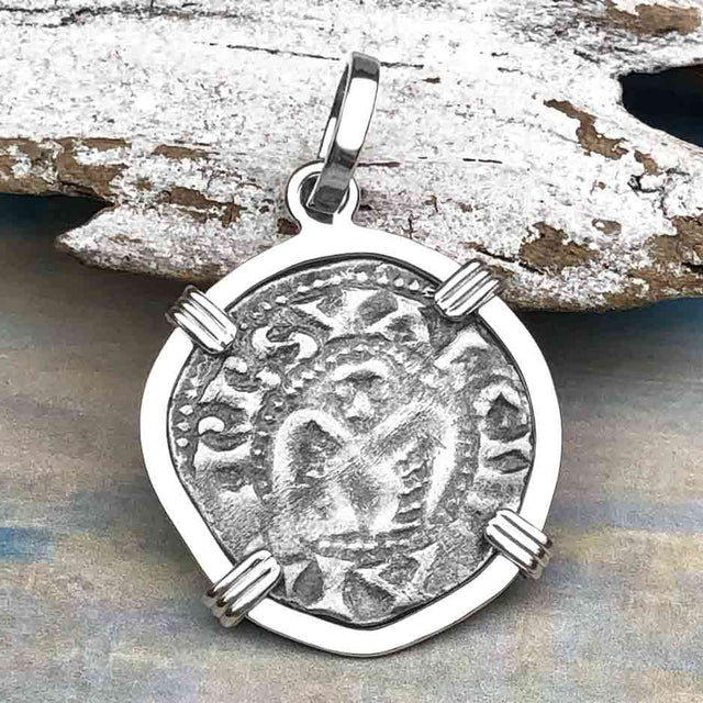 Templar Knights Era French Healing Angel Silver Denier Sterling Silver Pendant