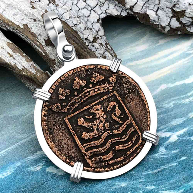 VOC - Dutch East India Company Shipwreck - I Struggle and Survive - 1745 1 Duit Sterling Silver Pendant