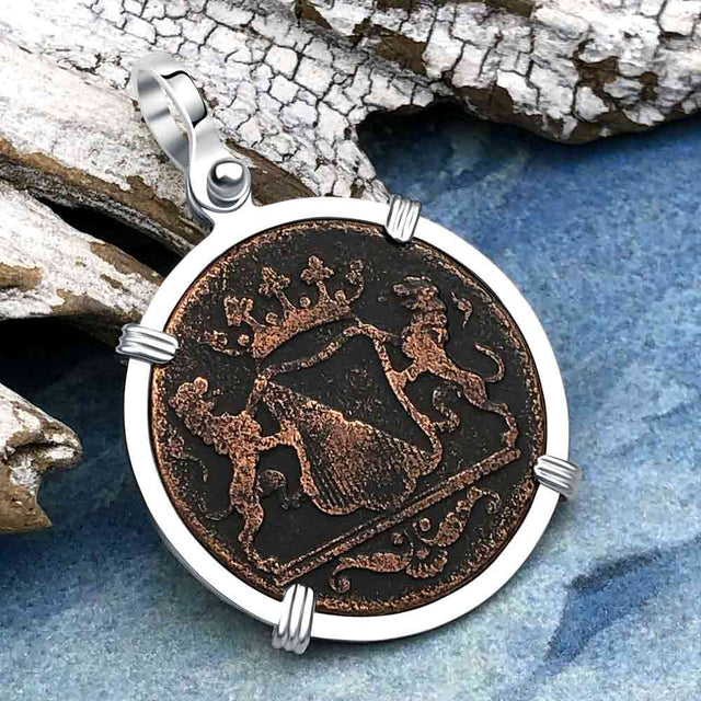 VOC - Dutch East India Company Shipwreck 1790 LARGE 2 Duit Sterling Silver Pendant