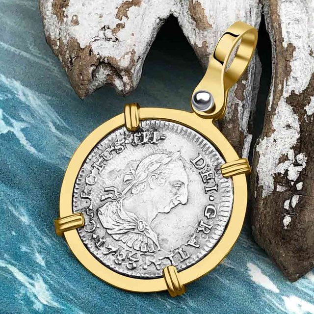 El Cazador Shipwreck 1783 1/2 Reale Piece of 8 14K Gold Pendant
