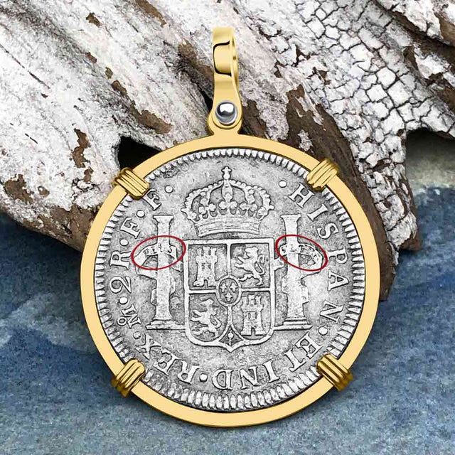 El Cazador Shipwreck 1783 2 Reale Piece of 8 14K Gold Pendant