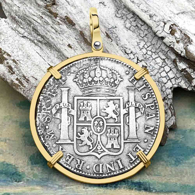 STUNNING El Cazador Shipwreck 1783 8 Reale "Piece of 8" 14K Gold Treasure Coin Pendant