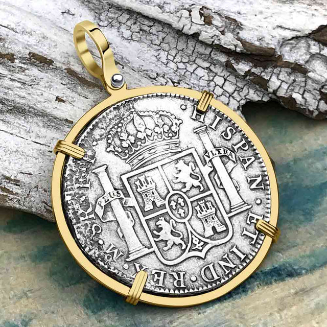 STUNNING El Cazador Shipwreck 1783 8 Reale "Piece of 8" 14K Gold Treasure Coin Pendant